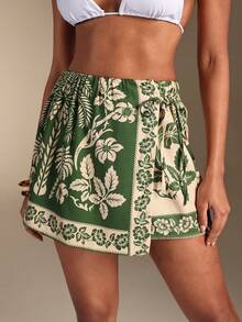 Swim Oasis 女士热带印花系带裹身短裤罩衫，休闲度假 - 彩色 - 查看 4