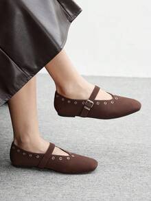 CUCCOO BIZCHIC Women Casual Versatile Minimalist Commuting Solid Color Buckle Flats For Christmas - Brown - View 6