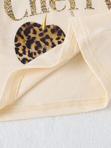 SHEIN 2pcs Girls Autumn/Winter Sweet & Cool Cherry Leopard Print Set, Cherry Print Long Sleeve Top + Leopard Print Flare Pants With Bow - Apricot - View 7