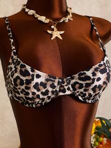 Bonvoyette Women's 3-Piece Swimsuit Set, Sexy Leopard Print Pattern, Elegant Mature Style, Adjustable Straps, Suitable For Beach Vacation, Spring/Summer