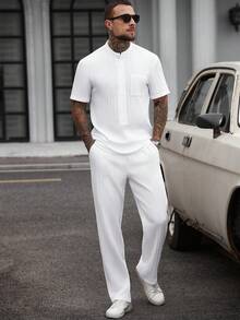 Manfinity CasualCool Bộ đồ nam gồm áo sơ mi ngắn tay có túi ngực và quần dài có túi chéo, bộ 2 mảnh dành cho nam, bộ đồ mùa hè nam, bộ quần áo trắng 2 mảnh dành cho nam, áo sơ mi ngắn tay và quần trắng dành cho nam. Thích hợp cho phong cách cổ điển, mặc hàng ngày, đi chơi cuối tuần, hoạt động ngoài trời, du lịch, môi trường làm việc thoải mái hoặc các dịp bán trang trọng, quà tặng cho bạn trai/chồng, quà kỷ niệm/sinh nhật, tiệc tùng, kỳ nghỉ hè, lễ hội, năm mới, đám cưới, ngày Valentine. - trắng - Xem 3