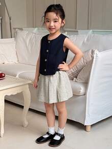 DAZY Girls (Small) Casual Solid Color Round Neck Sleeveless Fitted Jacket, Spring/Summer