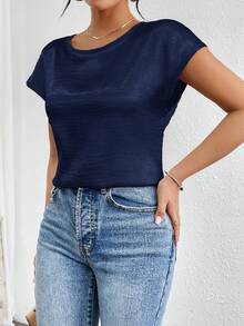 Firerie Áo sơ mi satin tay cánh dơi màu trơn dành cho nữ - Màu xanh hải quân - Xem 6