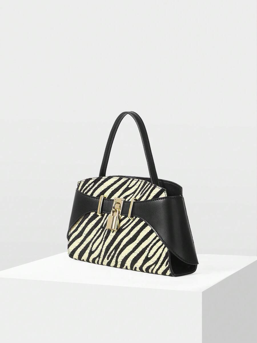 MOTF PREMIUM BOLSO DE ASA SUPERIOR CON DETALLE DE CIERRE DE MODA - Albaricoque Negro - Ver 2