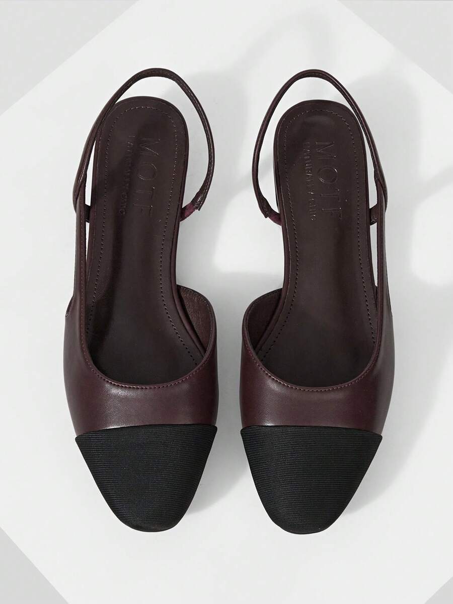 MOTF WOMEN COLORBLOCK SLINGBACKS FLATS VALENTINE'S DAY SPRING SHOES - Burgundy - View 2