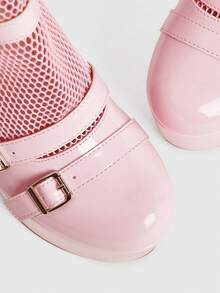 CUCCOO LuxiPop Women's Outdoor Round Toe Thick High Heel Waterproof Platform Mesh & PU Fabric Buckle Decor Fashion Comfortable Daily, Party, Nightclub Wear Zipper Back Sandal Boots Valentine's Day