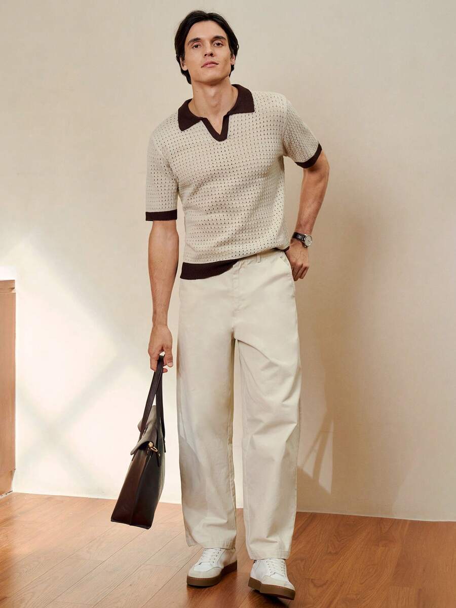 Manfinity Homme Men's Casual Contrast Color Short Sleeve Knit Top, Summer - Apricot - View 1