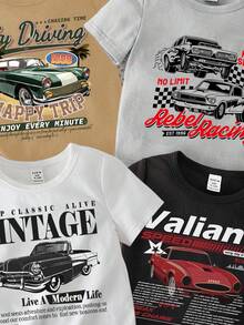 4pcs/Set Baby Boy Casual Racing Car Graphic Short Sleeve Round Neck Tops, Suitable For Summer - Multicolor - View 3