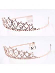 2pcs/Set Rose Gold &Gold &Silvery Birthday Queen Sash & Rhinestone Tiara - Glitter Sash & Sparkling Tiara Set For Birthday Girls - Multicolor - View 4