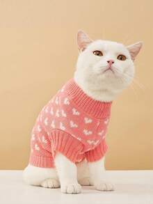 1pc Soft Fluffy Pink Allover Heart Print Warm Wool Dog Sweater Vest