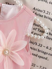 SHEIN 女嬰優雅可愛拼色荷葉邊碎花無袖寬鬆洋裝 - 彩色 - 查看 3