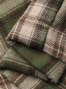 DAZY 2pcs Plaid Pattern Loose Long Sleeve Cardigan And Pants Women Pajama Set - Green - View 7