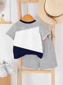 男婴休闲卡通图案圆领短袖T恤短裤套装（2件），适合夏季穿着 - 彩色 - 查看 3