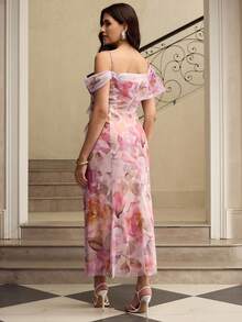 ZEYLAH Floral Print Asymmetric Ruffle Hem Dress - Multicolor - View 3