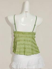 Sweetina 纯色荷叶边休闲吊带背心，提花面料 - 綠色 - 查看 2