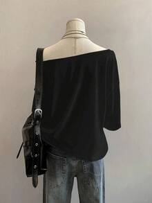 Attitoon Casual Minimalist Cross Full Print Off-Shoulder Loose Women T-Shirt,Graphic Tees Carnival - Multicolor - View 2