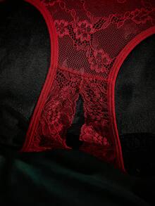 SpicyHot 1pc Women's Sexy Black Lace Panty - Burgundy - View 4