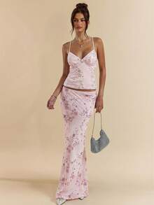 SHEIN BAE 1 buah Atasan Tank Top Wanita Warna Polos Bertekstur Jacquard dengan Tali Bahu Tipis, Camisole untuk Liburan - Baby Pink - View 6