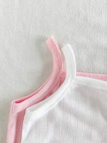 SHEIN Vintaside Kids 女婴纯色吊带背心和松紧腰短裤套装，夏季淑女装 - 彩色 - 查看 5