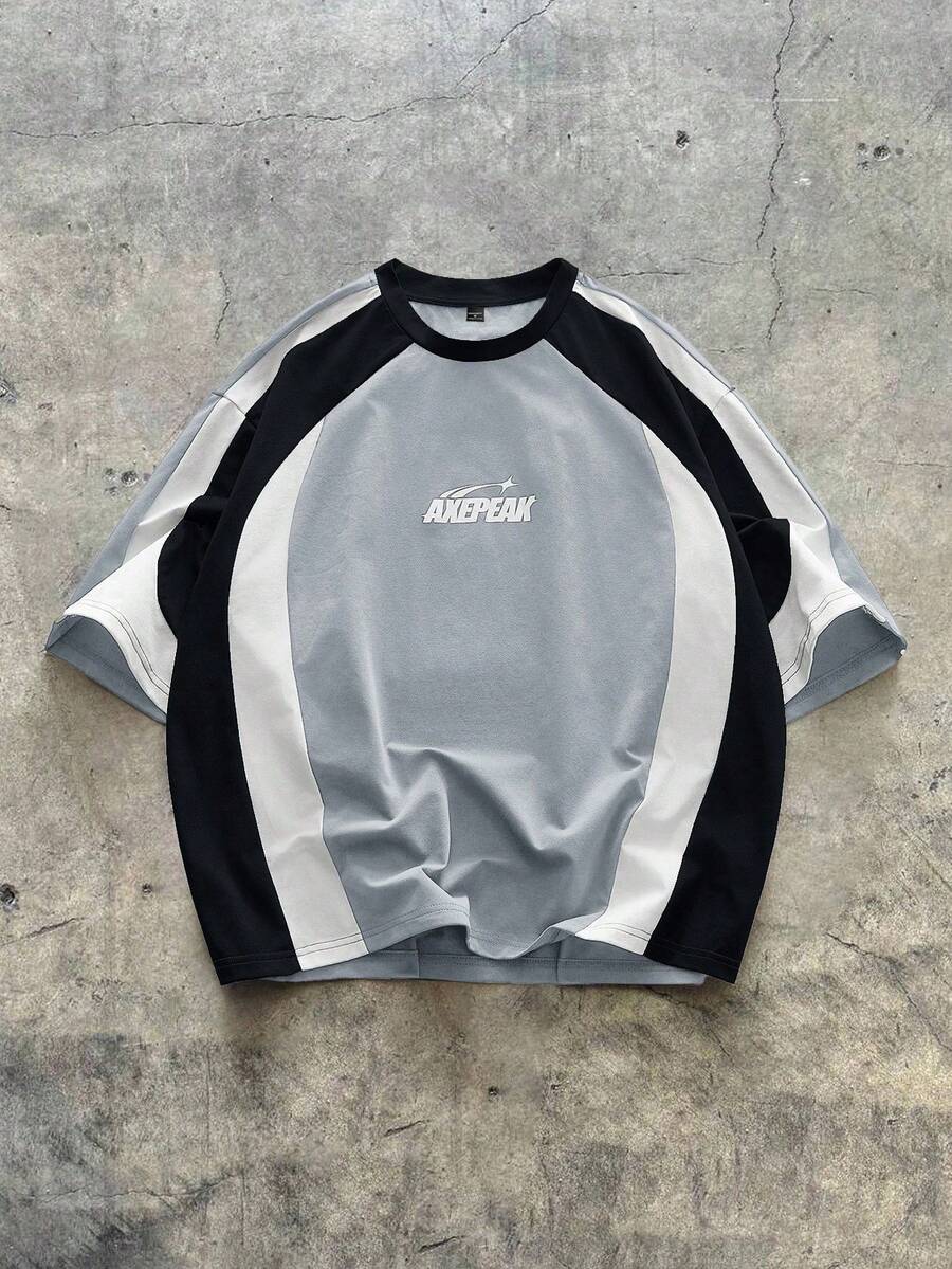 AXEPEAK Camiseta de manga corta casual y holgada de punto para hombre, con un estilo moderno y juvenil - Multicolor - Ver 1