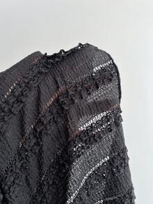 SHEIN Unity Damen Mode strukturiertes gestreiftes Farbblock Hemd - Schwarz und Weiss - Übersicht 8