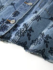 GlowEve 女士刺绣单排扣牛仔背心和牛仔迷你裙休闲套装 - 中等水洗藍 - 查看 8