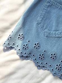 Comfortcana Women's Casual Washed Hollow Embroidery Denim Mini Skirt, Summer Summer Holiday Outfits Spring Outfit Women  Carnival Costume Beach Skirt Birthday Outfit For Women Going Out Skirt  Vacation Outfits Women Casual Skirt For Women Women's Light Blue Denim Mini Skirt With Floral Eyelet Detail Summer High Waisted A Line Short Skirt - Light Wash - View 4