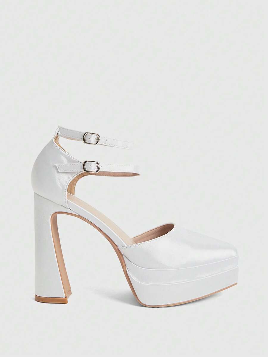 CUCCOO LuxiPop 女士缎面瀑布式高跟鞋，适合圣诞节、新年派对、夜店、情人节等场合。 - 白色 - 查看 1