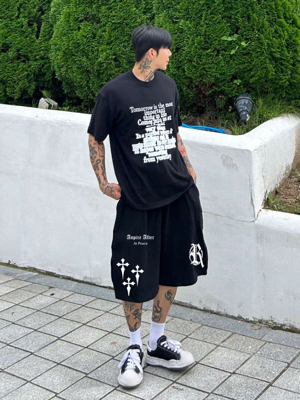 Men's Letter Print Elastic Waist Street Style Shorts, Summer