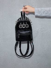 ROMWE Grunge Punk Punk Rivet Tassel Pleated Crossbody Bag, Y2K Subculture Gothic Black Shoulder Handbag For Women - Black - View 8