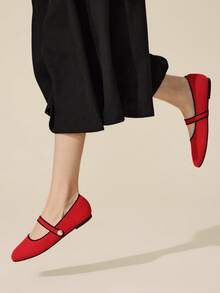 CUCCOO BASICS 女士仿珍珠装饰休闲百搭平底鞋 - 紅色 - 查看 4