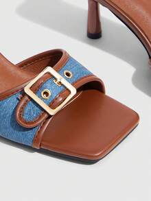 CUCCOO SZL Women's Square Toe Buckle Design Fashion Daily Casual High Heel Sandals Valentine's Day - Blue - View 6