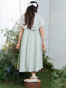 DAZY Vestido poncho de unicolor casual y de uso diario para niñas preadolescentes, 2 en 1, para el verano - Verde - Ver 2