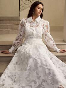 ZEYLAH Plus Size Women's Lightweight Cutout Fabric A-Line Skirt, Spring/Summer - White - View 1