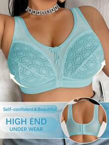 DesireSculpt Plus Size Solid Color Lace Patchwork Wireless Bra - Mint Green - View 5