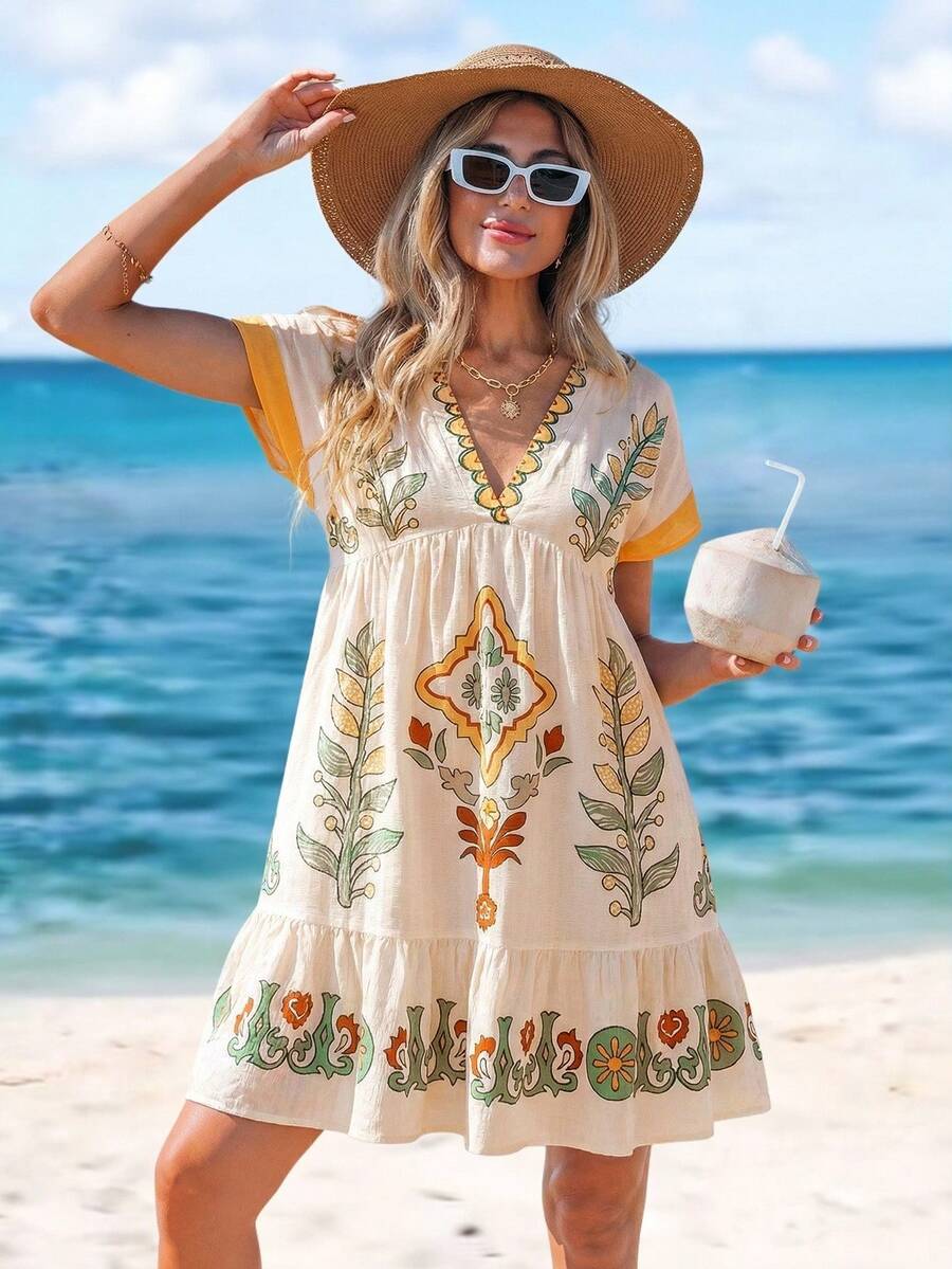 Sylviya 女士休闲印花度假连衣裙 - 彩色 - 查看 1