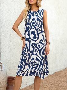 EMERY ROSE 休闲印花无袖圆领A字连衣裙，夏季 - 彩色 - 查看 3