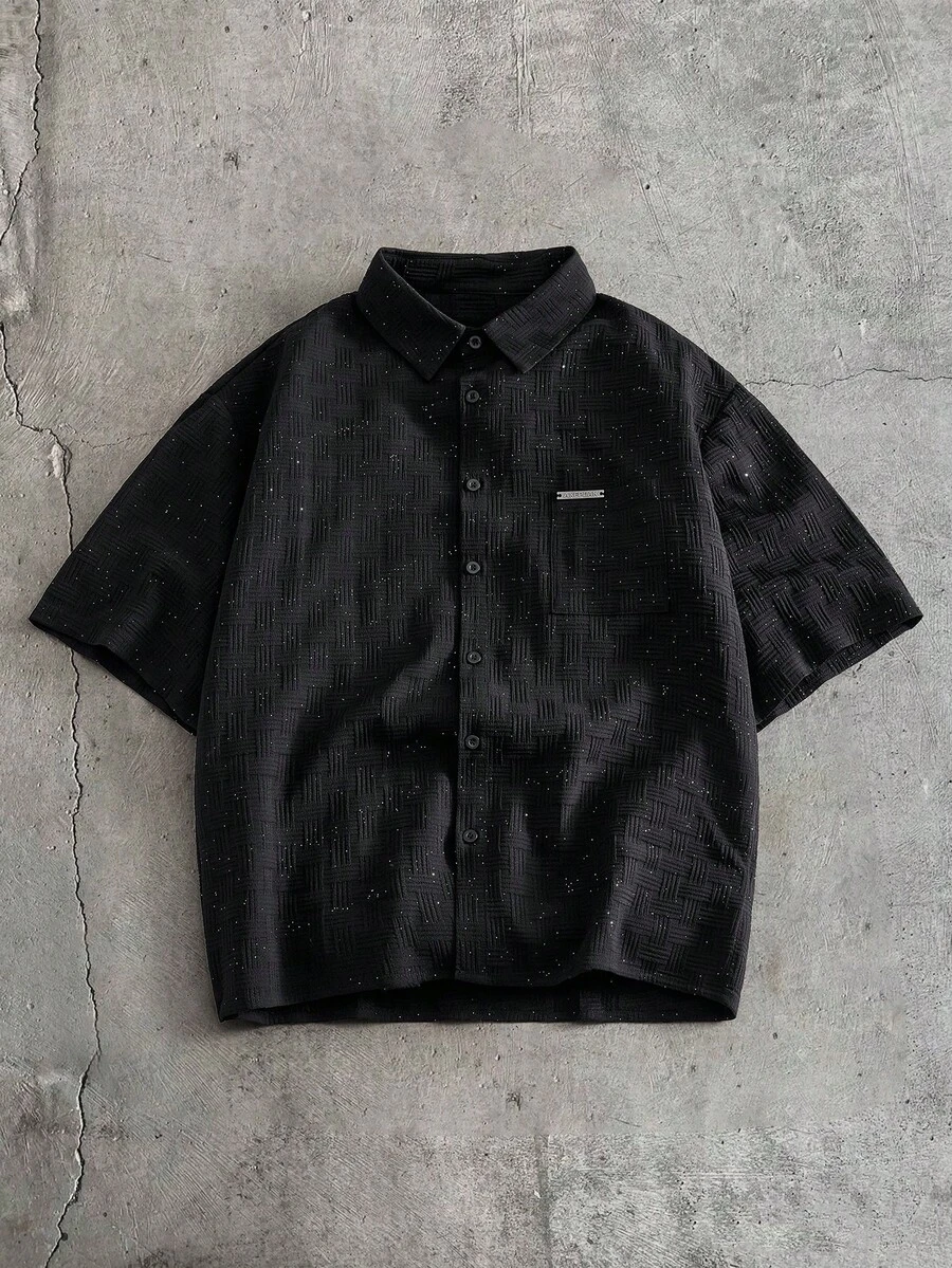 AXEPEAK Men's Casual Shiny Short Sleeve Shirt, Summer - Black - View 1