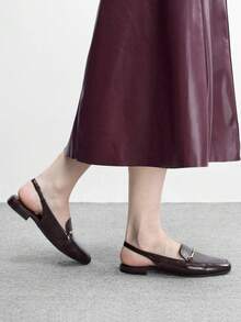 CUCCOO BIZCHIC Women's Square Toe Flat Low Heel Black British Style Comfortable Commute Versatile Backless Mule Flats - Oily burgundy - View 8
