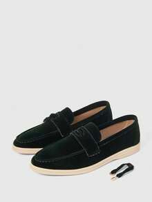 Sleekvia Women's Casual Versatile Commuting Minimalist Fringe Decor Flats - Dark Green - View 4