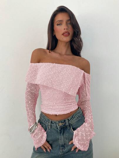 Aloruh Women's Solid Color Pleated Elegant Fashionable Shoulder Top