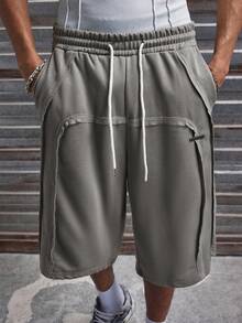 AXEPEAK Men's Casual Loose Fit Mid-Length Shorts With Elastic Waist, Standard Size, Summer - Black - View 1