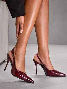CUCCOO SZL Women's Elegant Pointed Toe Pumps With Buckle, Suitable For Commuting Valentine's Day - Burgundy - View 4