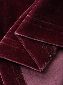 DAZY Women's Long Velvet Lace Trim Robe Loungewear Jacket, Autumn/Winter - Burgundy - View 7