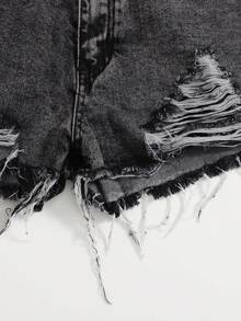 SHEIN Tall Women's Casual Washed Distressed Denim Shorts, Summer - Black - View 4