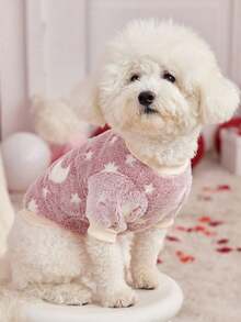 PETSIN 1件宠物粉色星月印花法兰绒夜光加厚保暖圆领卫衣，适合狗狗，秋冬季 - 彩色 - 查看 4