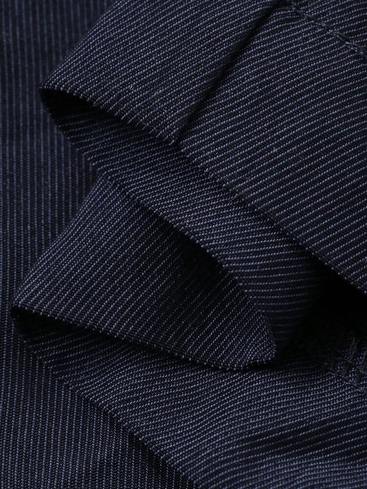 Navy Blue Short Sleeve Shirt & Pants Set For Men, Spring/Summer