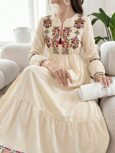 Teen GirlElegant Traditional Embroidered Dress, Vacation Wear