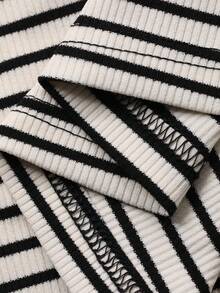 FRIFUL 女士休闲条纹宽松T恤，春夏百搭 - 黑與白 - 查看 6