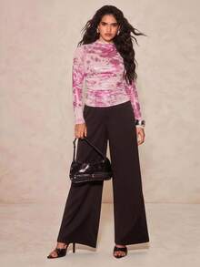 SHEIN Glamour 女士闪亮银色网纱套头衫 时尚约会之夜长袖T恤，适合派对、日常聚会 闪亮弹力上衣 长袖亮片上衣 粉色金属印花上衣 女士透视网纱上衣 高领上衣 防晒衣 女士仙女风上衣 网纱上衣 长袖上衣 女士长袖上衣 高领闪亮上衣 修身网纱长袖上衣 - 粉色 - 查看 7